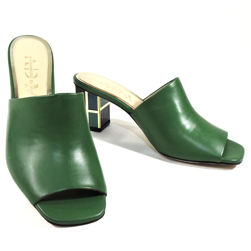 ALESSANDRO DI MARIA 🇮🇹 WOMEN'S GREEN SOFT LEATHER SUMMER MULES